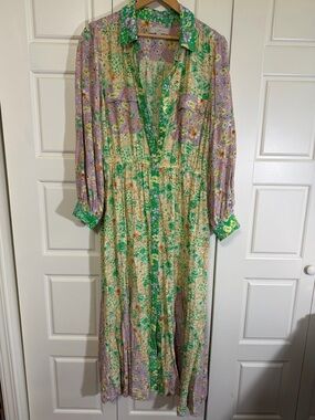 LOFT Green, Lavender & Cream Floral Maxi Dress